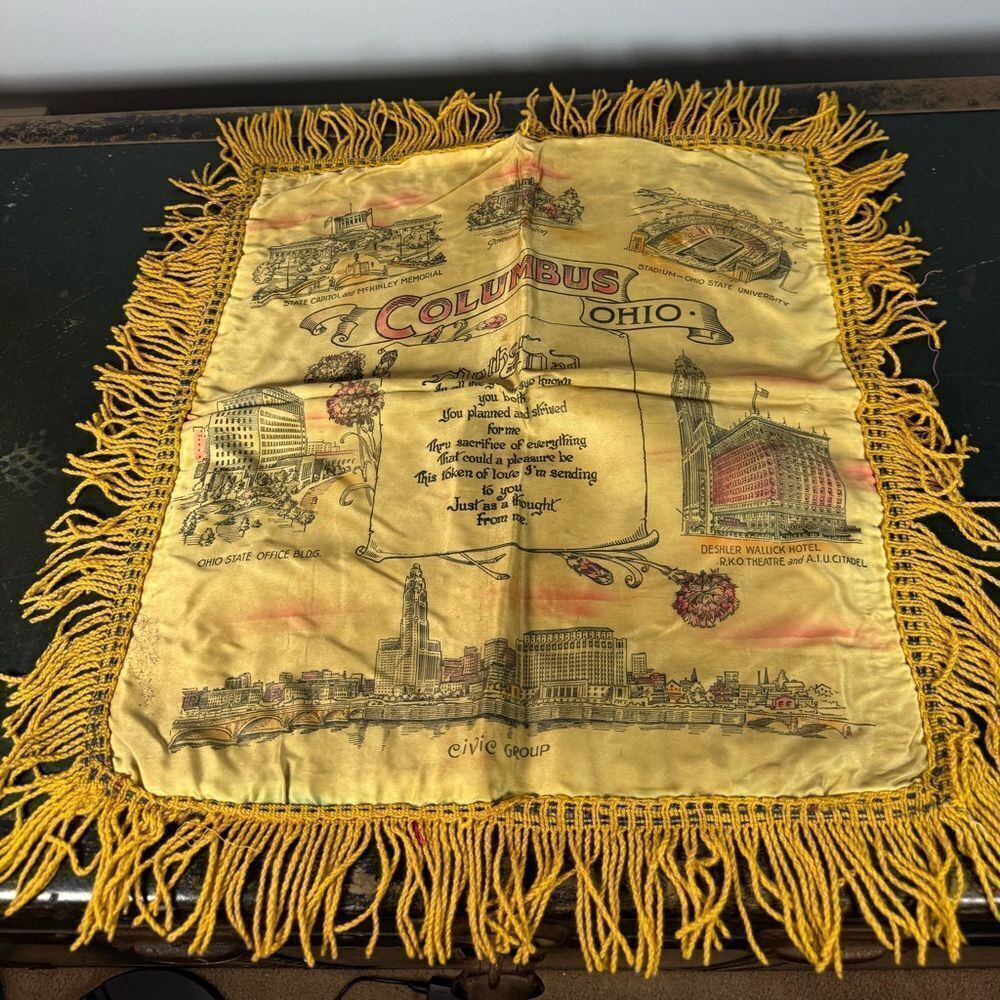 VTG Mothers Poem 40s-50s Satin Souvenir Throw Pillow Sham Case COLUMBUS OHIO